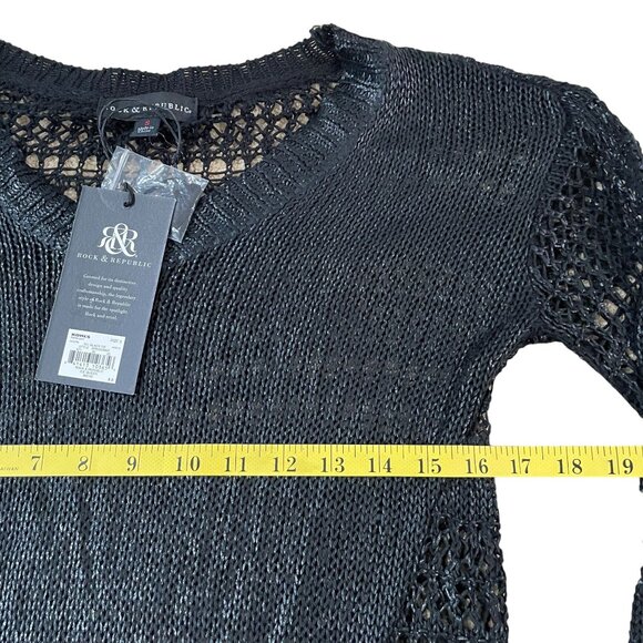 Rock & Republic Open-Knit Black Sweater Women's Size Small Ice Queen New - Picture 4 of 6
